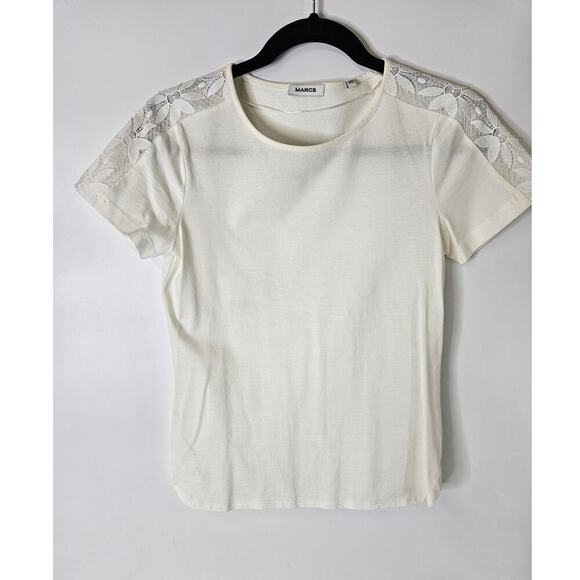 MARCS White Lace Shoulders Short Sleeve Tee Blouse Women’s XS - Picture 1 of 5